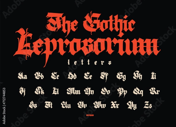 Fototapeta Gothic font from Latin letters. Vector. English alphabet. Medieval European style. English alphabet 9th-19th century. Symbols and signs for monogram and design. Modern calligraphy.