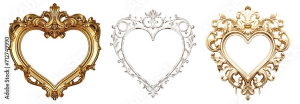 Obraz Vintage heart shaped frame, set of beautiful frames Isolated cutout on transparent background.
