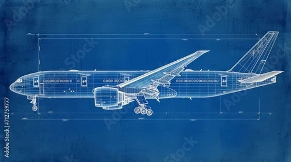 Obraz on blue paper technical diagram