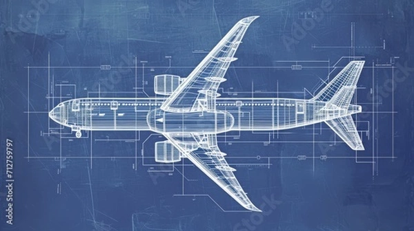 Obraz on blue paper technical diagram