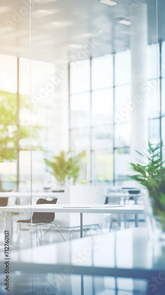 Obraz Abstract blue blurred background of modern office interior. Mock up, toned