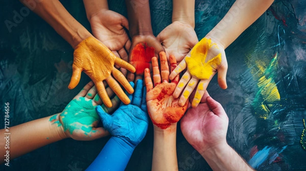 Fototapeta Harmonie de Couleurs: Main dans la Main, Célébrant la Diversité Vibrante	