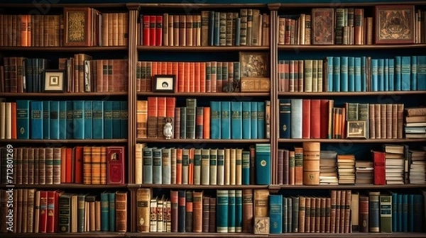 Fototapeta The mesmerizing collection of intellectual knowledge showcased on full frame bookshelves