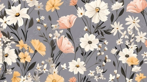 Fototapeta abstract multicolor a solid hibiscus blooming flowers motif arrangement with medium tone, all over vector design with cream background illustration digital image for wrapping paper or textile printing