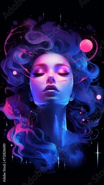 Fototapeta Face of the moon devil avatar girl AI Generated image