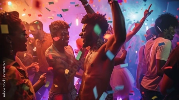 Fototapeta Neon disco with LGBT group full of lights in high resolution and quality. party concept, rumba