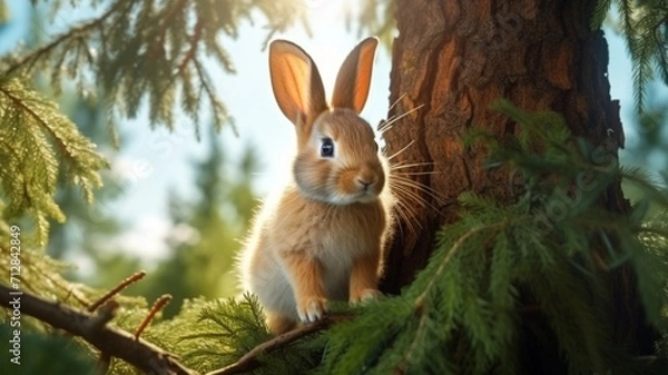 Obraz Rabbit animal standing in the tree AI Generated image