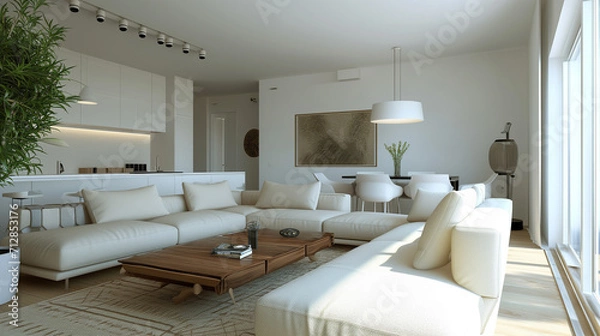 Fototapeta 白い内装のリビングルーム　インテリアイメージ