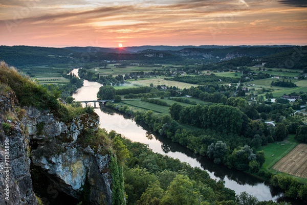 Obraz The Dordogne river, view from Domme at sunset, Dordogne, France,