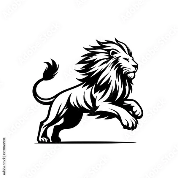 Fototapeta Vector Logo of a Charging Lion. Symbolizing Strength, Leadership, and Nobility. Versatile Design Perfect for Logos, Branding, and Marketing Initiatives. High Quality Illustration on white background.