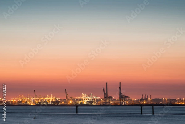 Obraz Sunset over the harbour, Le Havre, France