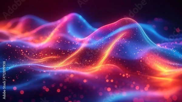 Fototapeta Vibrant, 3D neon wave curving elegantly, iridescent. Colorful, abstract holographic backdrop. High-definition, realistic style.