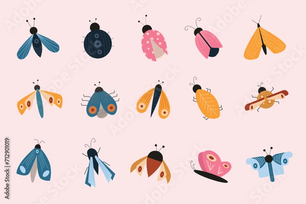 Fototapeta Simple and Unique Bugs Illustration Design Set