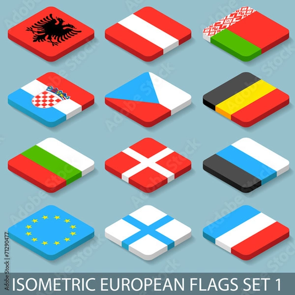 Obraz Flat Isometric European Flags Set 1