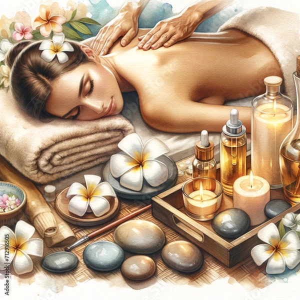 Obraz Serene Spa Setting with Woman Enjoying Massage