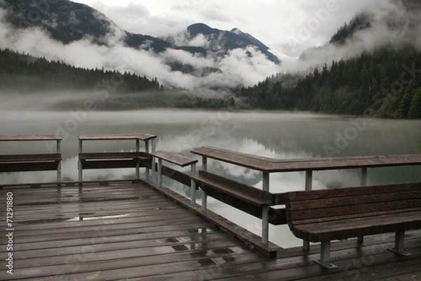 Fototapeta Mountain Lake Fog and Dock