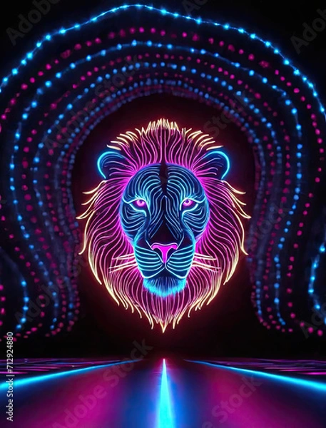 Fototapeta Hypnotic Journey - Lion in Twisting Dimensions with Mind-Bending Optical Illusions Gen AI
