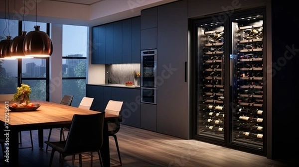 Fototapeta Smart home wine cellars with climate control solid color background