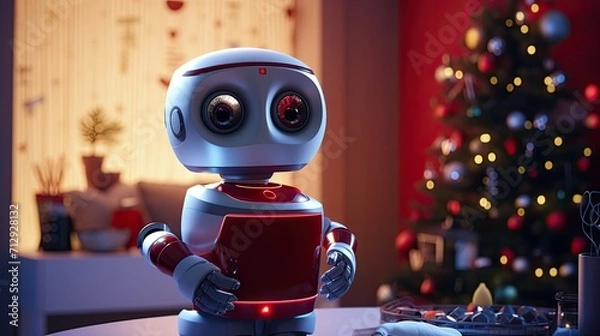 Fototapeta Voice activated robotic home decorators for holiday themes solid color background