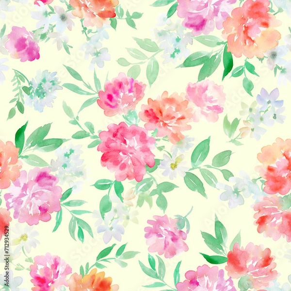 Fototapeta 水彩で描いたカーネーションのシームレスパターン	
