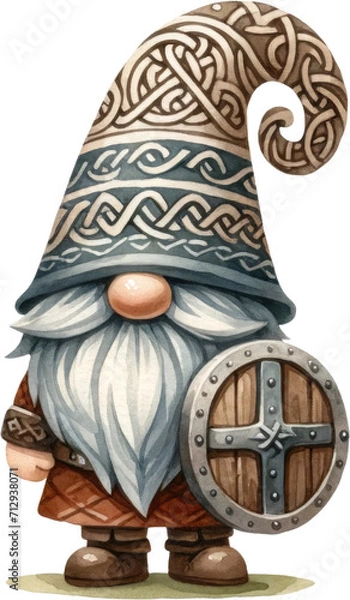 Fototapeta Cute Adorable Watercolor Shield Warrior Gnome St. Patrick's Day Celebration PNG Clipart Element
