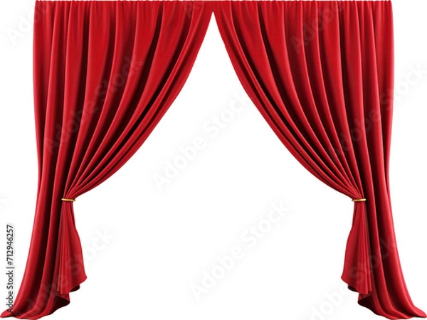 Obraz Red curtain isolated on transparent background. PNG