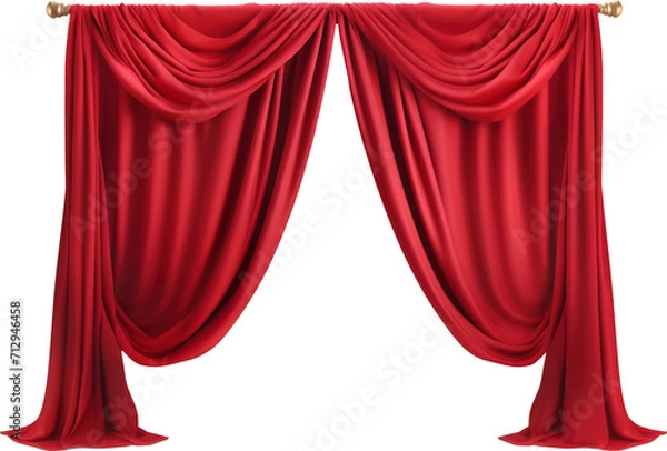 Fototapeta Red curtain isolated on transparent background. PNG