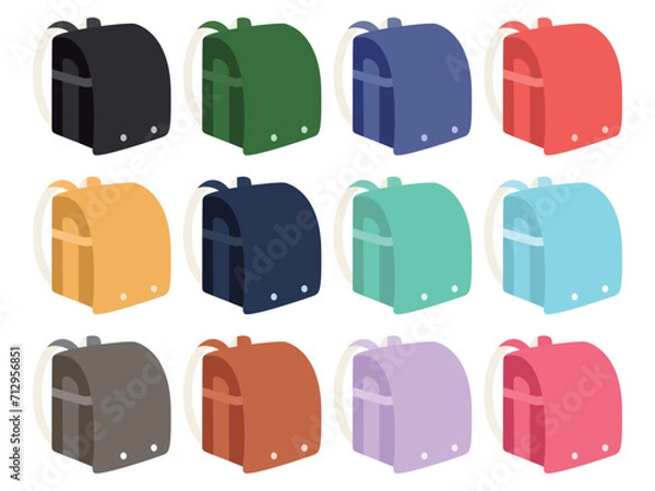 Obraz カラフルなランドセルのイラストセット