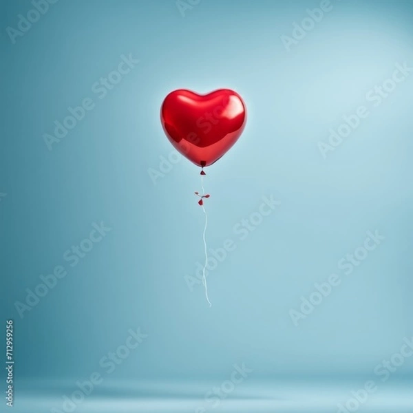 Fototapeta Red color Heart shaped balloons isolated on Blue background