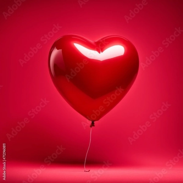 Fototapeta Red color Heart shaped balloon isolated on red background