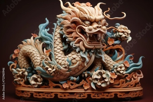 Fototapeta Majestic Chinese Dragon Dance, on an isolated Dragon Red background, Generative AI