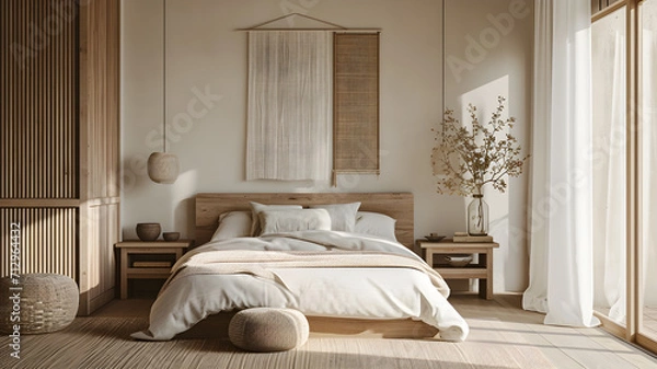 Fototapeta office room with the Japandi style. From minimalist designs to natural materials