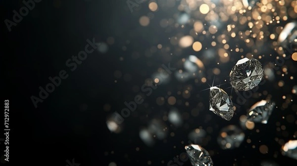 Fototapeta a macro close-up image of many precious stones diamonds or similar zirconia fianit making a border frame on the right side on black background