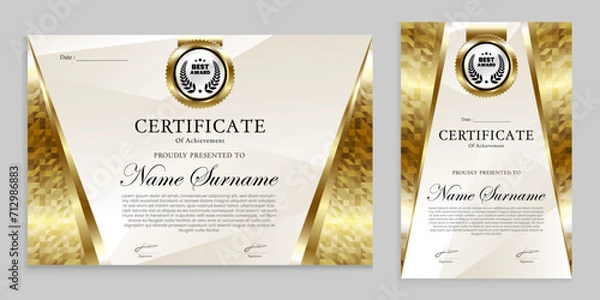 Obraz Award certificate design with luxury gold modern theme. Charters, achievements, plaques are suitable for various events.
