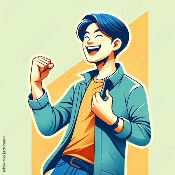 Obraz 喜び、ガッツポーズをする男性、学生