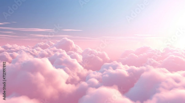 Fototapeta Soft pink clouds in a serene sky, possibly at sunrise or sunset, with a dreamy feel.