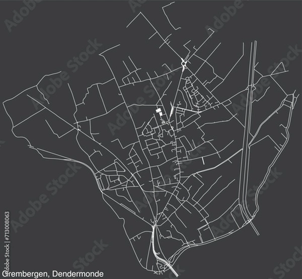 Obraz Detailed hand-drawn navigational urban street roads map of the GREMBERGEN COMMUNITY of the Belgian municipality of DENDERMONDE, Belgium with vivid road lines and name tag on solid background