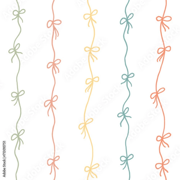 Fototapeta Seamless hand drawn pattern with threads and bows