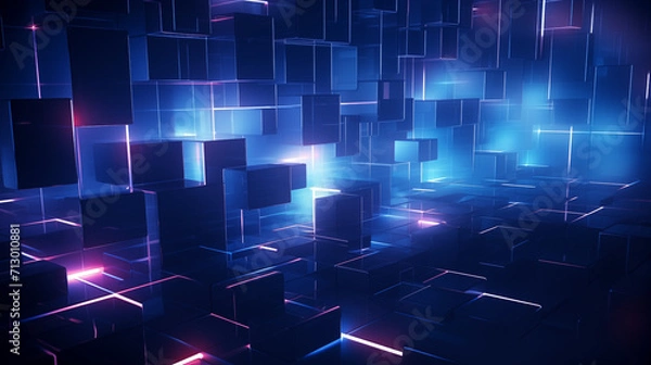 Fototapeta blue light in a dark environment in the style of abstract