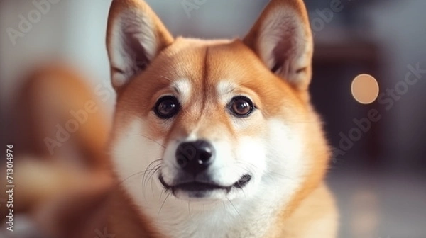 Fototapeta Portrait of a cute shiba inu dog. AI Generative.