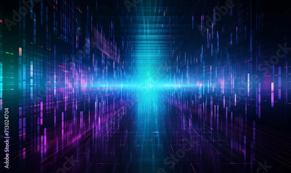 Obraz Futuristic technology background. Digital data stream in cyberspace.