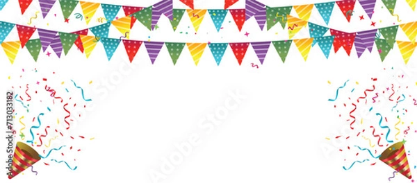 Fototapeta Happy birthday vector transparent background. colorful happy birthday border frame with confetti	