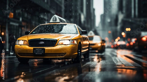 Fototapeta Yellow Cab Ballet: Taxis Weaving Through City Streets, Generative AI