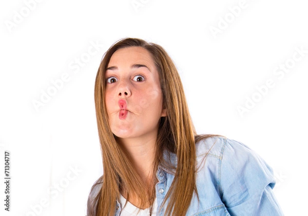 Fototapeta Friends doing a joke over isolated white background