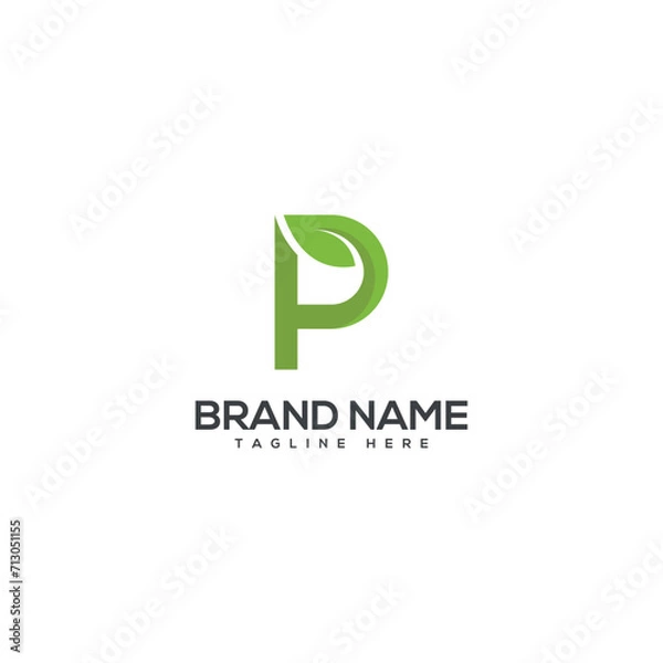 Fototapeta Alphabet P letter green leaf ecology nature logo element vector