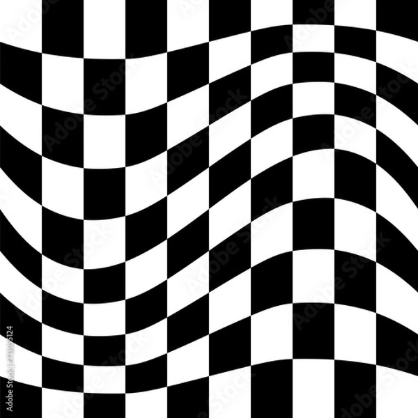 Fototapeta Black and white seamless checker pattern vector illustration. Wavy chess board. Abstract checkered checkerboard for game. Grid geometric square shape. Race flag. Retro mosaic floor