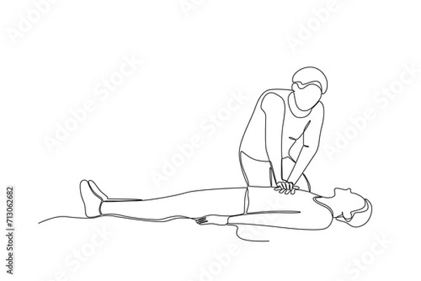 Obraz One continuous line drawing of Cpr aid for an unconscious person. Single line draw vector graphic design illustration.
