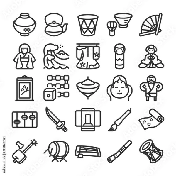 Fototapeta 日本の文化 伝統工芸 アイコン セット