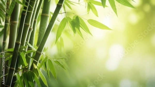 Fototapeta Bamboo forest background, green leaves with space for text.