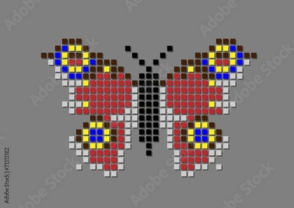 Fototapeta Stylized illustration of butterfly, colorfull squeres